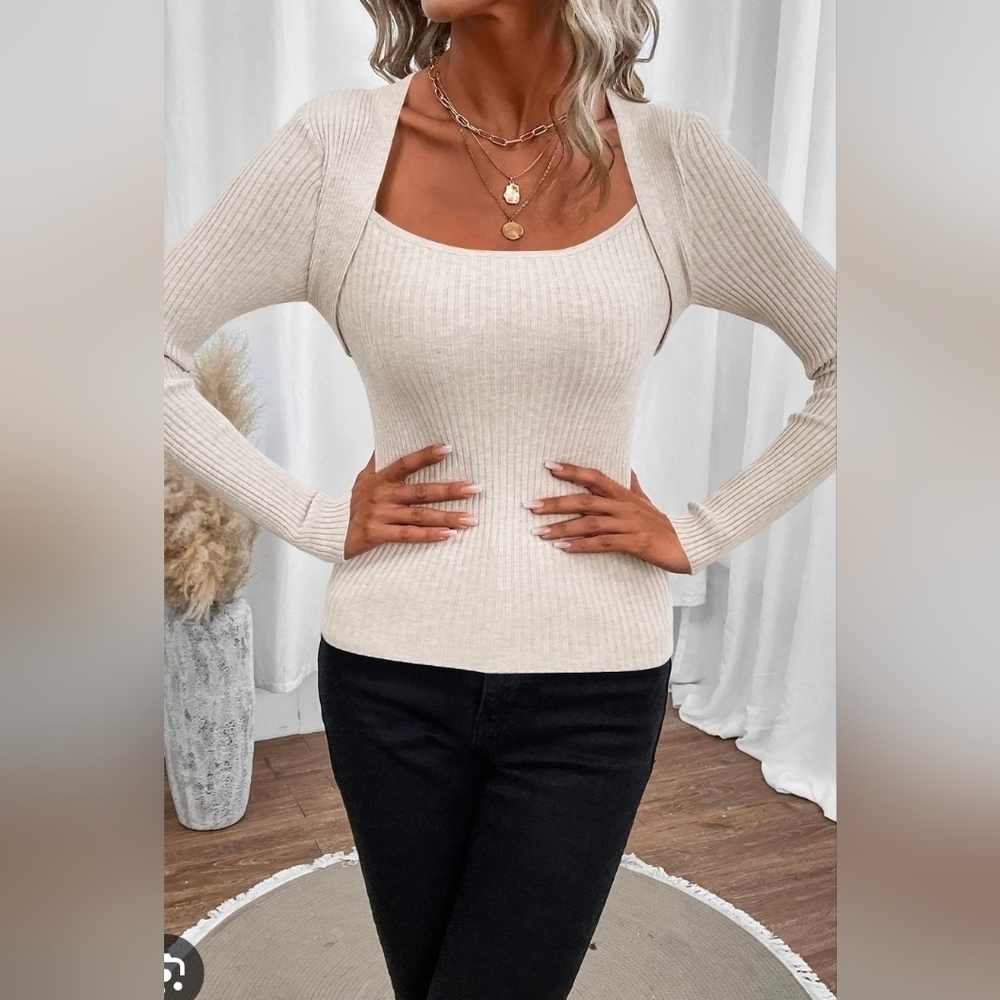 Anthropologie Ribbed Knit Square Neck Top - Size XL